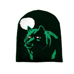 Autumn Leader Knit Custom Y2K Beanie Grey <span class=keywords><strong>Kaboo</strong></span> Wolf Head Diseño personalizado Sin puños Patrón de pliegue Jacquard Cuffless Bonnet King - Product Image 1