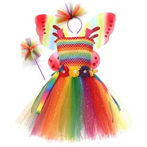Фея костюм для девочек, детское платье принцессы для малышей, платье-пачка с крыльями феи бабочки