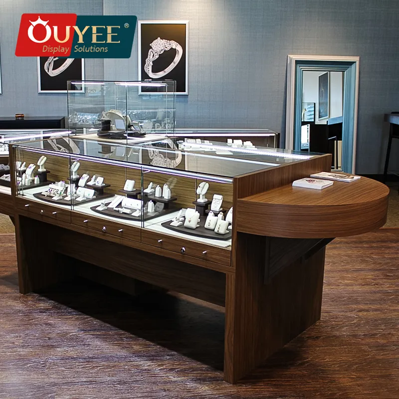 Luxurious Custom Jewelry Mall Kiosk Glass Showcase Counter Commercial Jewellery Accessories Display Cabinet For Mall Decoration