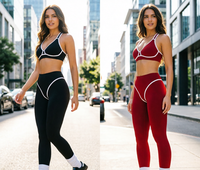 Ensemble soutien-gorge de sport dos nu et leggings pour femme - Tenue de yoga taille haute avec passepoil contrastant, vêtements de sport dos nu pour la gym et le fitness