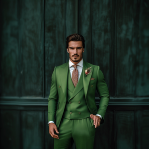 Traje de Tres Piezas para Hombre, Corte Entallado, Blazer, Chaleco Cruzado y Pantalones a Medida, para Reuniones de Negocios y Bodas - Product Image 1