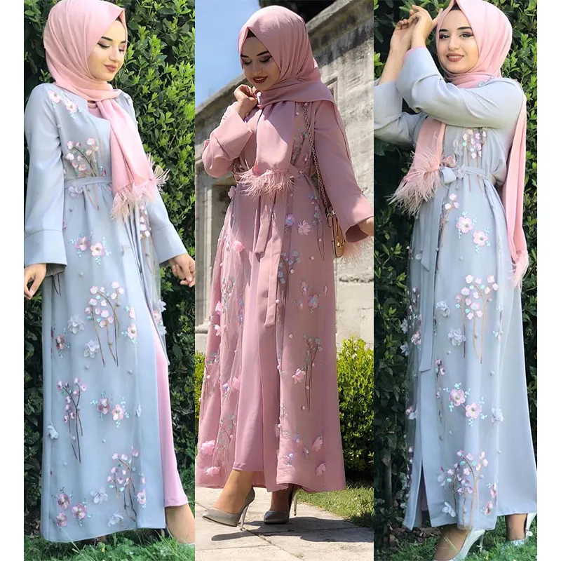 Free Shipping Women's long skirt kaftan luxurious Lace seamless embroidered sequin abaya muslim dresses