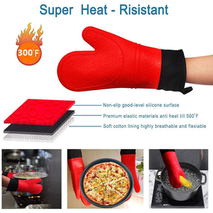 Maniques de cuisine en silicone résistantes à la chaleur, antidérapantes, imperméables, doublées de coton, pour la cuisson, le barbecue et la préparation culinaire - Product Image 4