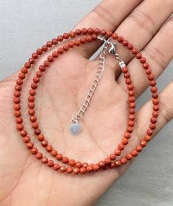 Red Jasper Dainty Gemstone <b>Necklace</b> with Micro Faceted Beads Trendy Minimalist Unisex Jewelry - Product Image 1