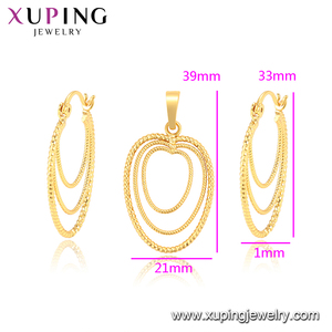 65813 <span class=keywords><strong>xuping</strong></span> Juego de Joyería de Oro de 1 Gramo, Estilo Indio, Aros y Colgante, Oro de Dubái de 24k para Mujer - Product Image 2