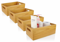 Organisateur en bois sélectionné, boîte ouverte, 4 paquets, conteneur de rangement en bois avec poignée pour vêtements, chaussures, rangement sur comptoir