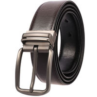 Ceinture en cuir véritable réversible pour homme LY35-3950-2 avec logo personnalisé OEM, boucle à ardillon, grain brossé, double face noir et marron perforé