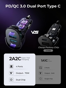 Chargeur de voiture haute puissance 70W 4 ports USB Type C PD3.0 QC3.0 <span class=keywords><strong>PPS</strong></span> charge rapide avec chargeur et adaptateur intelligent Smart IC - Product Image 4