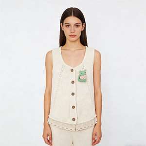 <span class=keywords><strong>Cardigan</strong></span> Gilet <span class=keywords><strong>Beige</strong></span> Personalizzato da Donna con Bottoni, Maglione Senza Maniche da Donna, Top <span class=keywords><strong>Lungo</strong></span> con Fiocco e Balze, Vestibilità Slim - Product Image 1