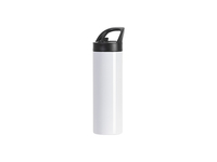 Bouteille isotherme PYD Life 20oz droite blanche en acier inoxydable pour sublimation, avec couvercle portable noir et paille intégrée