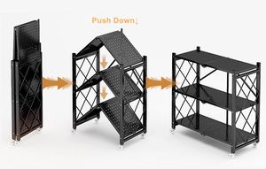 छोटे अंतरिक्ष संगठन के लिए पांच-स्तरीय भारी शुल्क काले धातु रसोई शेल्फ व्हील फोल्डेबल गैरेज भंडारण रैक - Product Image 2