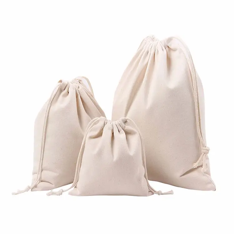 カスタマイズされたコットンキャンバスポーチ巾着袋、中国工場カスタムコットンポーチオーガニックナチュラルコットンドローストリングバッグ
