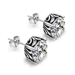 <b>Stud</b> Earrings <b>Silver</b> Tone Oval Crystal Claw Setting Everyday Wear CF019 - Product Image 5