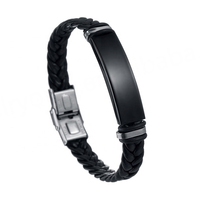 Pulsera de Cuero Clásica para Hombre, Venta al por Mayor, Acero Inoxidable, Grabada, Doble Trenzado, con Dije en Blanco