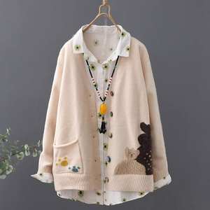 Cardigan en tricot style ours, cardigan brodé en jacquard, <span class=keywords><strong>veste</strong></span> pour <span class=keywords><strong>femme</strong></span>, <span class=keywords><strong>pull</strong></span> ample et fin, <span class=keywords><strong>pull</strong></span> à simple boutonnage - Product Image 6