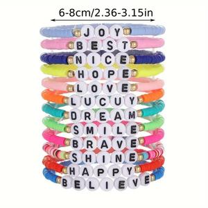Juego de 12 Pulseras de la Amistad con Letras Multicolores Inspiradoras, Pulseras Elásticas con Letras Personalizadas de Sueño, Esperanza, Amor y Alegría, Regalo - Product Image 2
