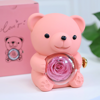 Activelove Vente en gros Cadeau de la Saint-Valentin Collier Cœur Rose Naturelle Préservée Boîte à Bijoux Ours Rotatif Fleurs Éternelles