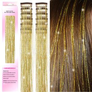 Extensions de cheveux laser colorées à paillettes, lot de 12, lisses, résistantes à la chaleur, à clipser, pour festivals de musique - Product Image 3