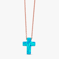 Nouveautés collier de bijoux fins 925 en argent sterling 18k or personnalisé bleu opale pierre croix pendentif collier