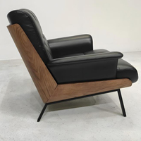 Fauteuil d'appoint de luxe moderne et durable en cuir véritable avec cadre en noyer, vente en gros d'usine