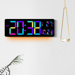 <span class=keywords><strong>Horloge</strong></span> <span class=keywords><strong>murale</strong></span> multifonctionnelle 16 pouces, best-seller transfrontalier, avec affichage RGB changeant de couleur, thermomètre, phases de lune et alarme - Product Image 1