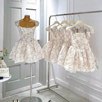 Robe Courte Corsetée à Manches Bouffantes Tissées Florales 6241, Col Carré, Taille Haute, Coupe Évasée, Style Féminin Doux, Fabrication OEM