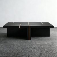 Table basse moderne en bois massif noir, personnalisable avec incrustation métallique, vente en gros directe d'usine pour hôtels