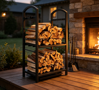Support à bois de chauffage en métal à 2 niveaux, en fer noir, pour rangement de bûches, support de bois pour foyer intérieur/extérieur, pour patio, véranda, foyer
