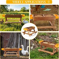 Table d'alimentation pour poulailler BH en bambou, table de pique-nique en bois, ensemble mangeoire et abreuvoir pour volailles avec bols d'eau pour poussins