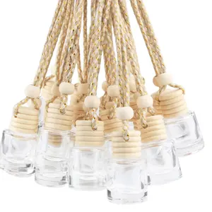 8ml Cylinder Hanging Car Air Freshener Diffuser Glass Bottle Perfume Pendant Glass Vials with Wooden Caps