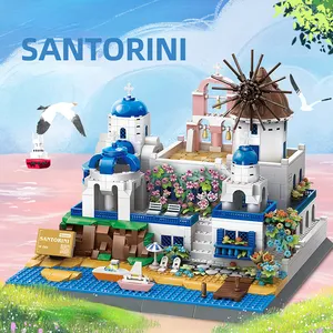 WANGE 6230 Small Bricks Greek Santorini World Architecture City Street View Model DIY Kids Adults Toys 1372PCS Building Block