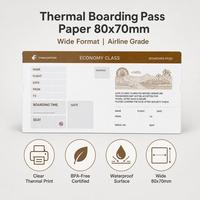 Papier en rouleau 80mm 57mm imprimable vierge pour imprimante de borne libre-service, avec logo personnalisé, pour billet d'avion thermique et carte d'embarquement