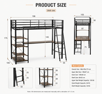 Lit mezzanine moderne en métal, cadre en acier robuste, lit superposé double gain de place pour adultes, mobilier de chambre à coucher, vente en gros