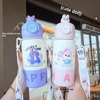 Bouteille Isotherme Créative JM pour Enfants, Motif Dessin Animé, en Acier Inoxydable 316, Double Boisson, Poupée Mignonne avec Pipette, Grande Capacité