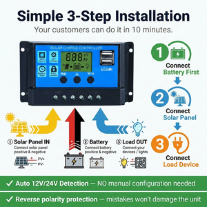 Controlador de Carga <span class=keywords><strong>Solar</strong></span> PWM OEM 10A/20A/30A <span class=keywords><strong>LiFePO4</strong></span> 12V/24V Auto LCD Doble USB CE Regulador <span class=keywords><strong>Solar</strong></span> Fuera de Red SCBOUZEAL - Product Image 3