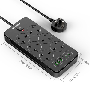 Vinisem 6 lỗ đa chức năng Ổ Cắm Điện mở rộng ổ cắm với USB và <span class=keywords><strong>Type</strong></span>-C UK tiêu chuẩn màu đen Power Strip - Product Image 2
