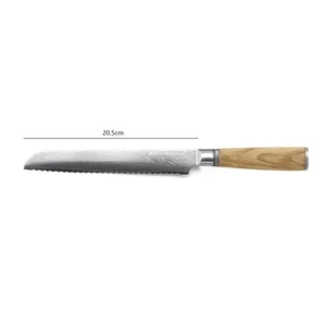 KÜCHENKÜCHEN individuelles Holztorte-Zigaretten-Küchenmesser geschmiedet Damaszener Stahl Brotmesser
