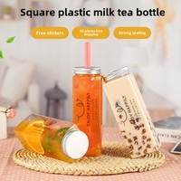 Bouteille de Boisson Jus Thé au Lait avec Couvercle et Bouchon, Emballage Portable Scellé à Emporter, Gobelet Transparent Jetable en Plastique pour Eau et Café