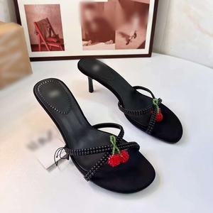 Zapatos de Tacón Alto de Moda 2026 de Alta Calidad con Adorno de Cereza y Cuentas, Tacones Finos Negros con Punta Abierta para Mujer - Product Image 5