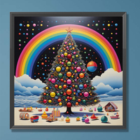 Kit de Peinture Diamant DIY 40x40cm, Arbre de Noël Coloré Arc-en-ciel, Diamants Ronds à Couverture Complète, Artisanat Artistique, Décoration Murale Hivernale