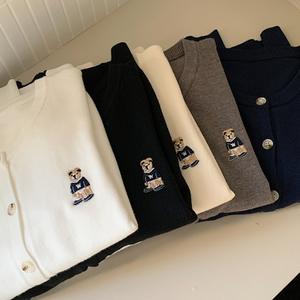 <span class=keywords><strong>Pull</strong></span> cardigan en tricot à manches longues White <span class=keywords><strong>Bear</strong></span> pour femmes, automne et hiver 2025, nouveau haut court noir ample - Product Image 1