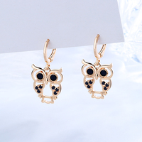 Pendientes de Aro Huggie de Cristal con Forma de Búho, Hipoalergénicos, con Circonita Cúbica, Chapados en Oro sobre Cobre, Joyería con Circonita Cúbica, Venta al por Mayor