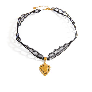 Collar con Colgante de Encaje en Forma de Corazón, Chapado en Oro de 18K, Accesorio de Moda para Fiestas - Product Image 5