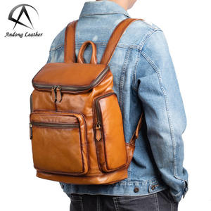 Sac à dos rétro pour hommes, poli à la main, en cuir de vache de première qualité, décontracté, à la mode, grande capacité, sac à bandoulière en cuir de vache véritable - Product Image 1