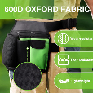 Ceinture de jardinage noire réglable avec pochette de ceinture et multiples poches pour sécateurs, gants et graines, idéale pour les travaux extérieurs en jardin. - Product Image 4