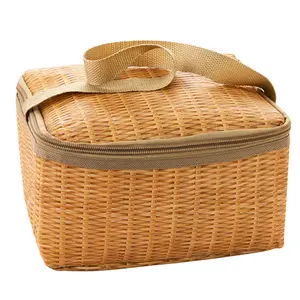 Beach camping picnic Insulated cooler box bag lunch fiber,3 compartment portable wheat straw lunch box
