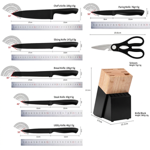 Kitchen Ware 13‑Piece Black Coated Kitchen <b>Knife</b> <b>Set</b> Household Cutlery <b>Set</b> with Two‑Tone Spliced Wooden <b>Knife</b> Block - Product Image 5