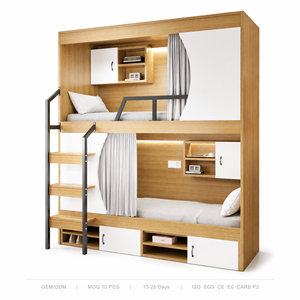 Letto a Castello Moderno con Struttura in Legno, Armadio Contenitore e Tenda Privacy - Letto a Castello Personalizzato per Dormitorio, Hotel e Appartamenti - Product Image 3