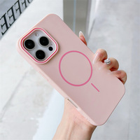 Coque de téléphone magnétique minimaliste à anneau fin contrastant pour iPhone 16 15 14 13 12, protection givrée douce pour la peau