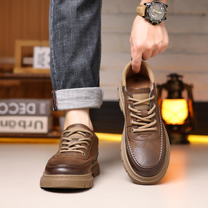 Chaussures habillées en cuir pour hommes, bout rond, à lacets, semelle extérieure en caoutchouc amortie, doublure en peluche, couleur unie, pour automne, mariage, décontractées ou formelles - Product Image 4